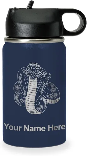 Vista 17 de LaserGram Botella de agua personalizada, serpiente de cobra, acero inoxidable de doble pared aislada al vacío con popote superior, regalo grabado