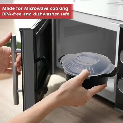 Vista 3 de Utensilios de cocina micro profesionales pequeños de 1 cuarto de galón, vaporizador para microondas para verduras, cocina de microondas, sin BPA