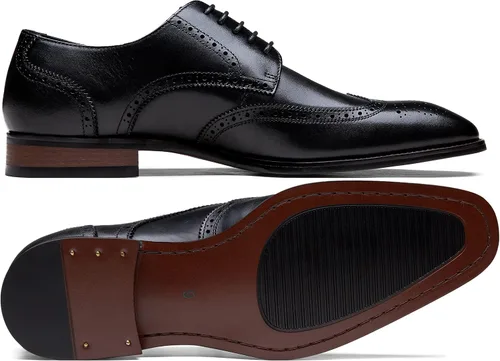 Vista 4 de Jousen Zapatos de vestir para hombre, zapatos de cuero formales Oxford Derby, zapatos de vestir retro Brogue Wingtip para hombres
