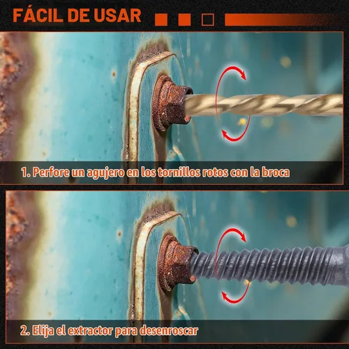 Vista 6 de Juego de 11 extractores de tornillos fáciles de sacar, kit de broca de mano izquierda con revestimiento de titanio y extractor de pernos