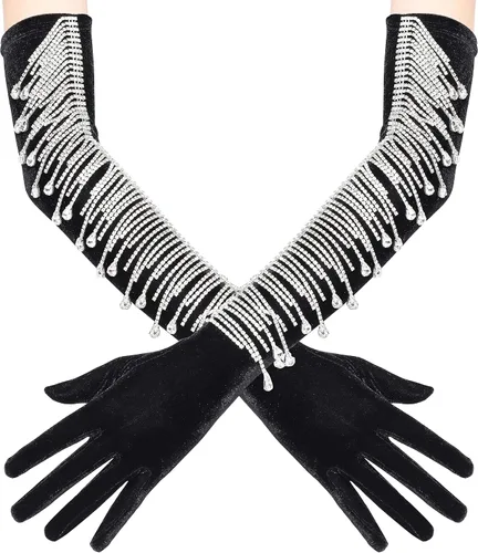 Vista 2 de BABEYOND Long Opera Party Gloves 1920s Flapper Gatsby Accessories Velvet Stretchy Elbow Gloves