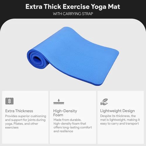Vista 2 de BalanceFrom Tapete de yoga de 1 pulgada extra grueso de alta densidad con superficie antideslizante y correa de transporte para hombres y mujeres