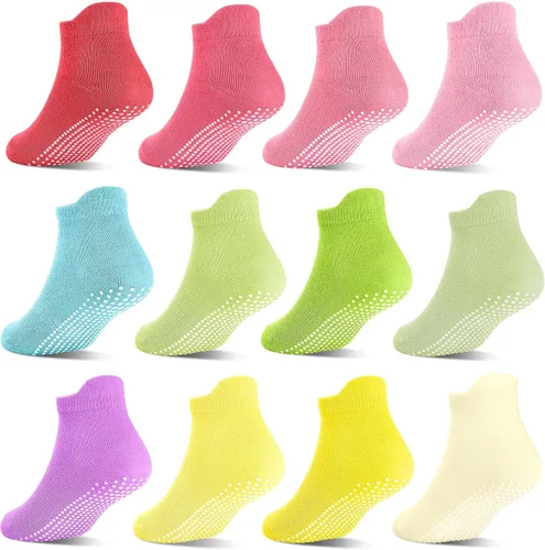 Vista 8 de Calcetines antideslizantes con agarre para bebés, niñas y niños, calcetines tobilleros para niños de 6 meses a 7 años, 12 pares