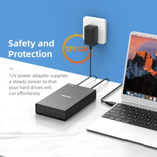 Vista 4 de MAIWO Caja de disco duro USB-C de 6 Gbps para HDD/SSD de 3.5 pulgadas/2.5 pulgadas, aleación de aluminio, fuente de alimentación de 12 V/2 A