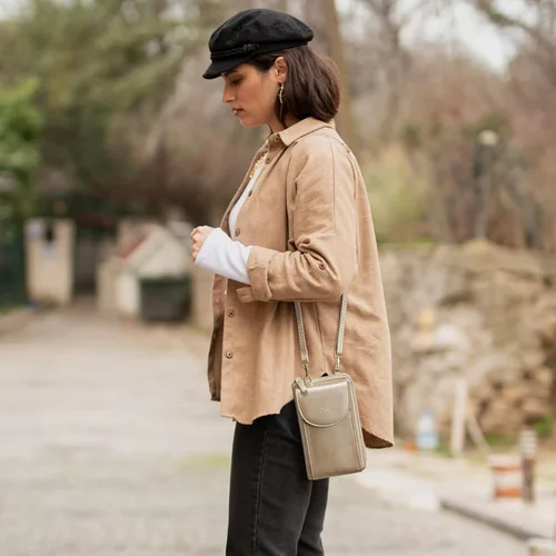 Vista 2 de S-ZONE - Bolso cruzado para mujer, de cuero sintético de PU, con bloqueo RFID, para teléfono celularbilletera