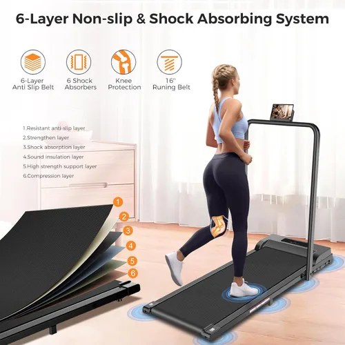 Vista 4 de Treadmills for Home 3.0HP Quiet Foldable Treadmill with Incline, Portable Walking Pad with Handle Bar, Walking Pad Treadmill for Running and Jogging