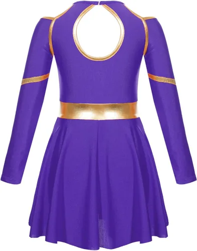 Vista 4 de Disfraz de uniforme de animadora para niñas, vestido de manga larga con pompones, vestido de 2 piezas para cosplay