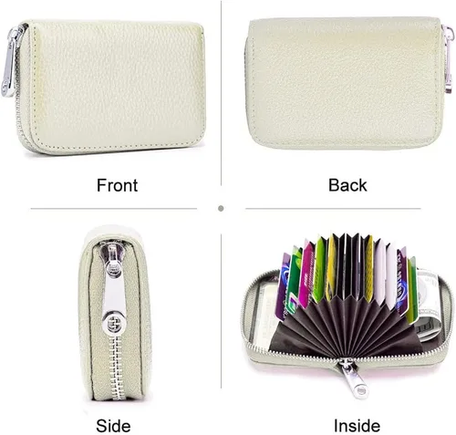 Vista 2 de EASTNIGHTS Cartera de cuero genuino para tarjetas de crédito RFID con cremallera