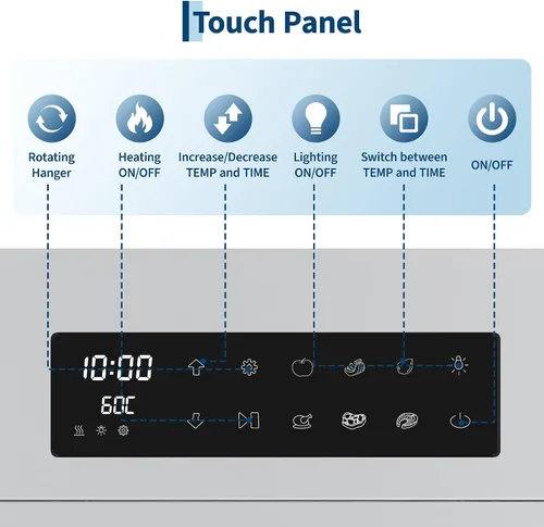 Vista 2 de Deshidratador de alimentos, 12 bandejas de acero inoxidable, control de Espacio de secado de 13.2 pies cuadrados, temporizador de 24 horas, panel