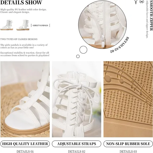 Vista 4 de CENCIRILY Sandalias de gladiador para niñas pequeñas, con cremallera lateral, con correa antideslizante, suela de goma, zapatos de playa de verano