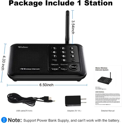Vista 7 de Ampliable para Wuloo Intercomunicadores inalámbricos para el hogar 5280 pies Rango 10 canales 3 Código