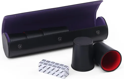 Vista 4 de Taza de dados profesional con forro de fieltro con 5 dados silenciosos para Yahtzee Game