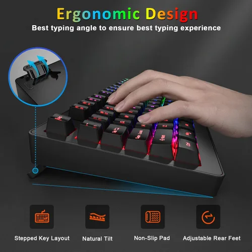 Vista 5 de BlueFinger Combo de teclado y mouse inalámbricos, batería recargable de larga duración, 87 teclas RGB con retroiluminación arco iris y mouse