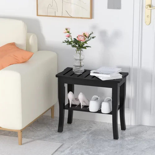 Vista 5 de Domax Bancos de ducha de bambú para ducha interior, asiento de banco de baño, taburete de ducha de madera impermeable con estante de almacenamiento