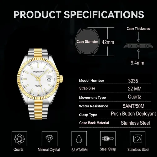 Vista 2 de Stuhrling Original Symphony Regent Coronet Reloj de pulsera de acero inoxidable para hombre