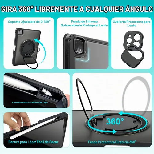 Vista 3 de WIWU - Funda con teclado para iPad Pro de 11 pulgadas, M5/M4 2025/2024 con soporte giratorio de 360°, color negro