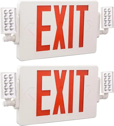 Vista 8 de Paquete de 1 letrero de salida con certificación UL con luces de emergencia, dos luces LED de salida de emergencia de cabeza ajustable con batería