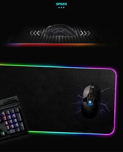 Vista 6 de Alfombrilla de mouse grande RGB Anime Alfombrilla de escritorio para juegos Gamer XXL Teclado Mause Pad LED Retroiluminación 900x400x4MM