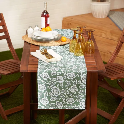 Vista 5 de DII Colección floral de mesa para exteriores, resistente al agua, 14x72 (Runner), verde alcachofa