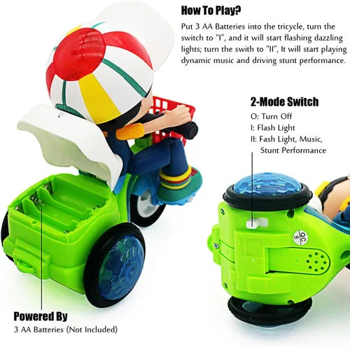 Vista 5 de Tipmant Triciclo Eléctrico para Bebés y Niños Pequeños Juguete de Motocicleta de Dibujos Animados Vehículo con Acrobacias, Música, Luces Luminosas