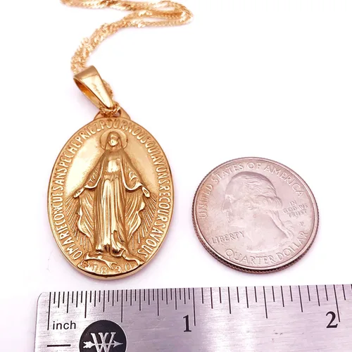 Vista 4 de LESLIE BOULES Collar vintage con medalla milagrosa chapada en oro de 18 quilates cadena de 19 pulgadas de largo Metal