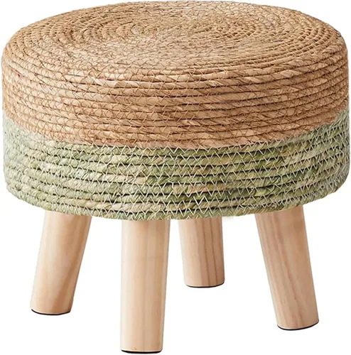 Vista 12 de Wimarsbon Reposapiés Otomán Rectangular de Hierba Marina Natural Reposapiés Pouf Otomanes con Patas de Madera Tejido a Mano Taburete Escalón