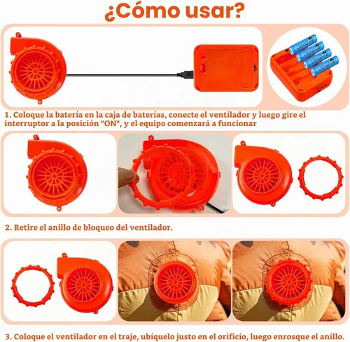 Vista 6 de Wittocs Inflatable Costume Fan Replacement, Mini Blower Fan Dinosaur Pump for Inflatable Costume Blow Up Naranja