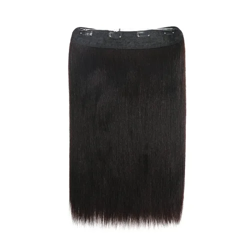 Vista 3 de Extensiones de cabello humano 100% real, de 18 pulgadas, color marrón, largo, lacio, alambre invisible con alambre transparente, 4 clips