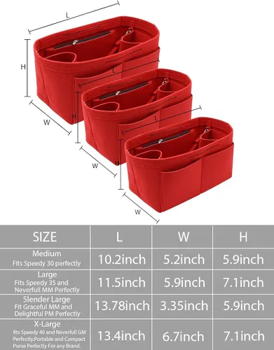 Vista 7 de Organizador de fieltro para bolso, bolsillo con cremallera y dos soportes extraíbles para botellas, Beige, rojo, negro, gris, café, rosa iluminado