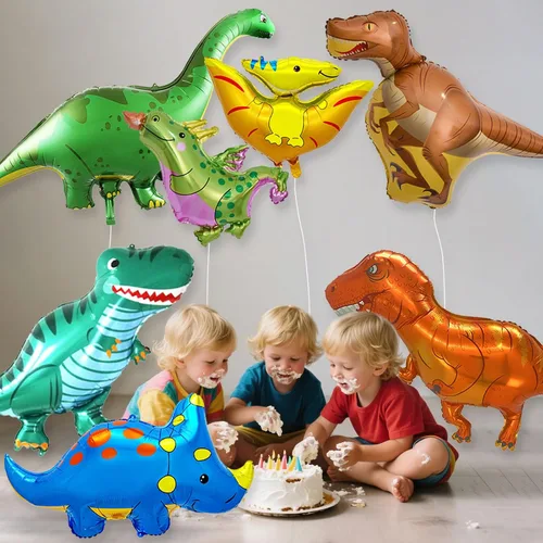 Vista 7 de 7 globos de aluminio de dinosaurio, decoraciones de cumpleaños de dinosaurio de 46 pulgadas, globos grandes de Mylar de dinosaurio de helio
