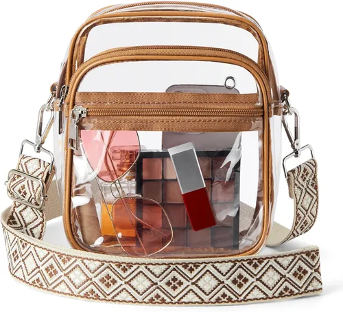 Vista 17 de BOSTANTEN Bolsa transparente para mujer, aprobada para estadios, bolsas transparentes pequeñas, bolso cruzado de moda para conciertos, eventos