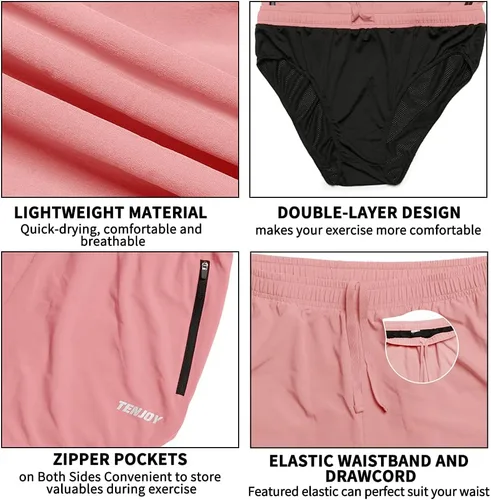 Vista 4 de TENJOY Pantalones cortos de correr para hombre, pantalones cortos de entrenamiento atlético para hombre, pantalones cortos deportivos de 3 pulgadas