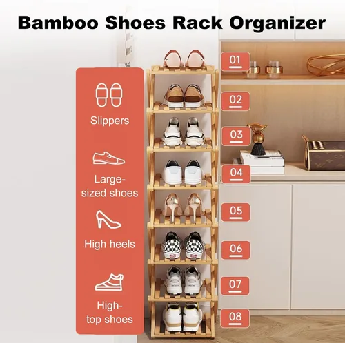 Vista 3 de Zapatero de madera plegable libre zapatos organizador estante para entrada