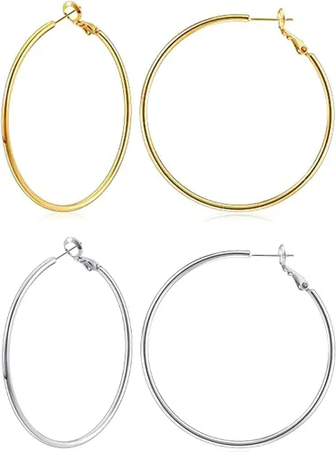Vista 31 de Gacimy Aretes de aro de oro para mujer, aros finos chapados en oro de 14 Negro