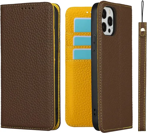 Vista 25 de iCoverCase Funda tipo cartera compatible con iPhone 13 Pro Max con tarjetero y correa para la muñeca, bloqueo RFID, funda magnética para teléfono