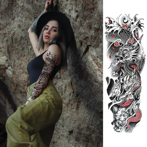 Vista 2 de Mangas de tatuajes temporales, 12 hojas (19 x 7 pulgadas) tatuajes temporales de brazo completo, tatuajes de manga para hombres y mujeres adultos
