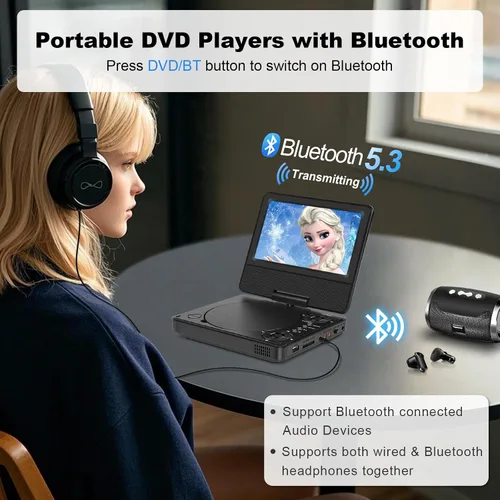 Vista 2 de HotHat Reproductor de DVD Bluetooth para niños Viaje por carretera negro 7
