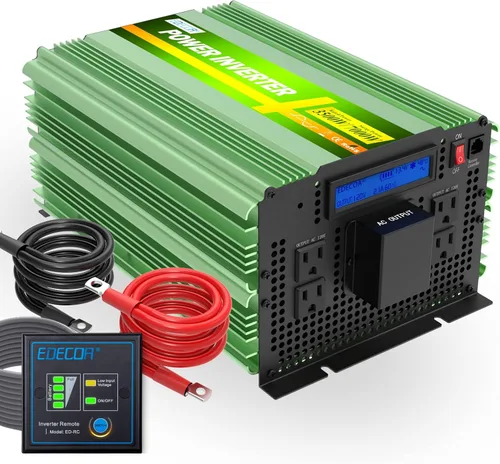 Vista 11 de EDECOA - Inversor de corriente de onda sinusoidal pura de 3500 W, 12 V CC a 120 V CA ETRC Remote Controller with LCD Display and Dual USB, 4 AC