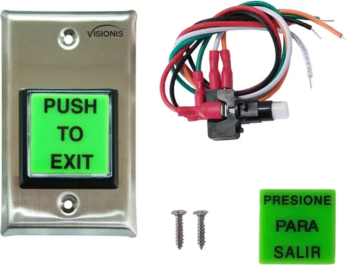 Vista 4 de Visionis Pulsar para salir botón VIS-7000 Interior verde cuadrado Solicitud de salida de acero inoxidable para control de acceso de puerta con luz