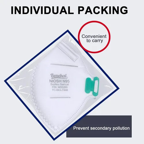 Vista 4 de benehal 10 máscaras N95 aprobadas por NIOSH para adultos con válvula de exhalación de 4 capas de filtración interior y clip de nariz, correas