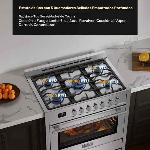 Vista 9 de Empava Gama de gas profesional de 36 ″ con quemador eléctrico de triple anillo de 18K BTU