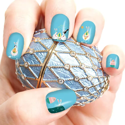 Vista 5 de winthrop 12 hojas de calcomanías de Pascua para uñas, tiras completas de esmalte de uñas, calcomanías autoadhesivas para arte de uñas, lindos huevos