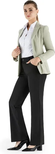 Vista 6 de Bamans Pantalones de vestir para mujer, leggings de pierna ancha, acampanados, de cintura alta, para trabajo, negocios, oficina, pantalones de yoga