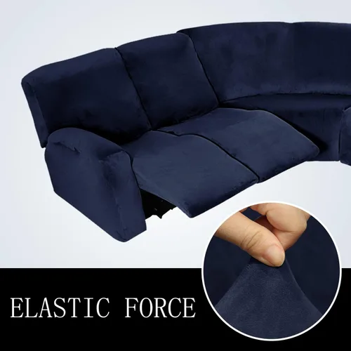 Vista 5 de Funda elástica de terciopelo en forma de L para sofá esquinero, 7 piezas, fundas de sofá esquinero para sofá seccional, fundas de sofá reclinables