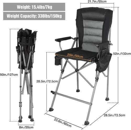 Vista 3 de Sillas plegables extra altas Stonehomy para adultos 330lbs, sillas director plegables de altura de barra portátiles para acampar al aire libre