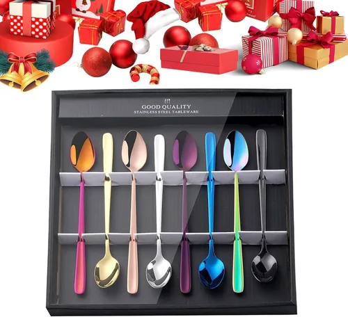 Vista 9 de YDware - Juego de cucharas de té helado de mango largo, cucharas doradas de cambio gradual de 7.87 pulgadas, cucharas de cóctel de acero inoxidable