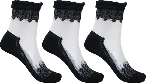 Vista 5 de Lovful 3 pares de calcetines cortos ultrafinos transparentes de encaje elástico para mujer