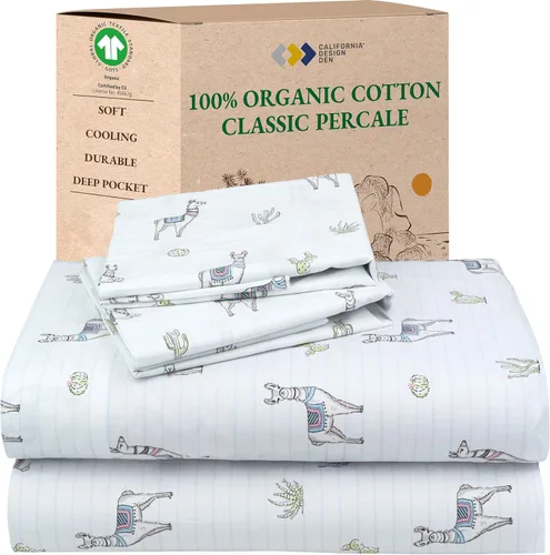Vista 10 de California Design Den Juego de 2 sábanas individuales - 100% algodón orgánico, sensación de percal crujiente y transpirable, sábanas blancas