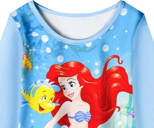 Vista 4 de QASALOP Disfraz de princesa de sirena para niñas pequeñas vestido de dibujos animados manga larga uso casual para el hogar para niños de 3 a 7 años