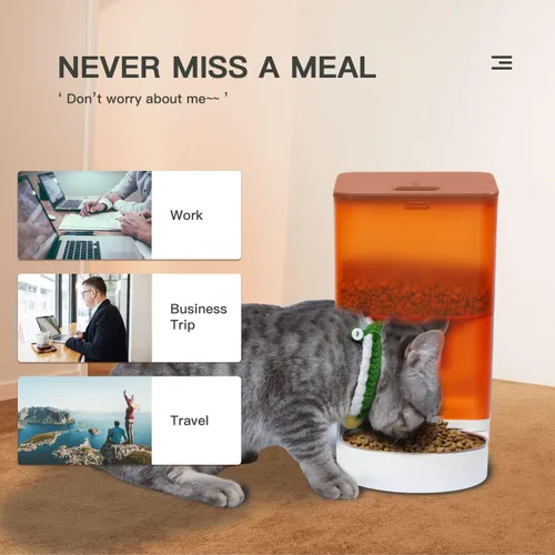 Vista 3 de U.S. Solid Alimentador automático para gatos, comederos para mascotas, dispensador de alimentos, grabadora de voz, batería y alimentación enchufable